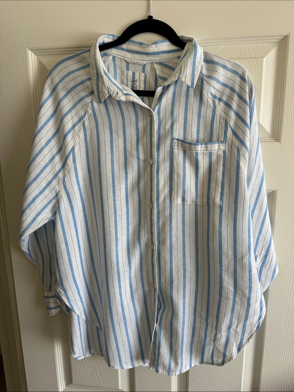 aerie Blue & White Striped Linen Blend Button-Down Shirt Size XS